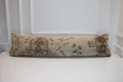 Neutral Vintage Anatolian Bench Pillow 12x48, Soft Beige Pattern Lumbar Cushion
