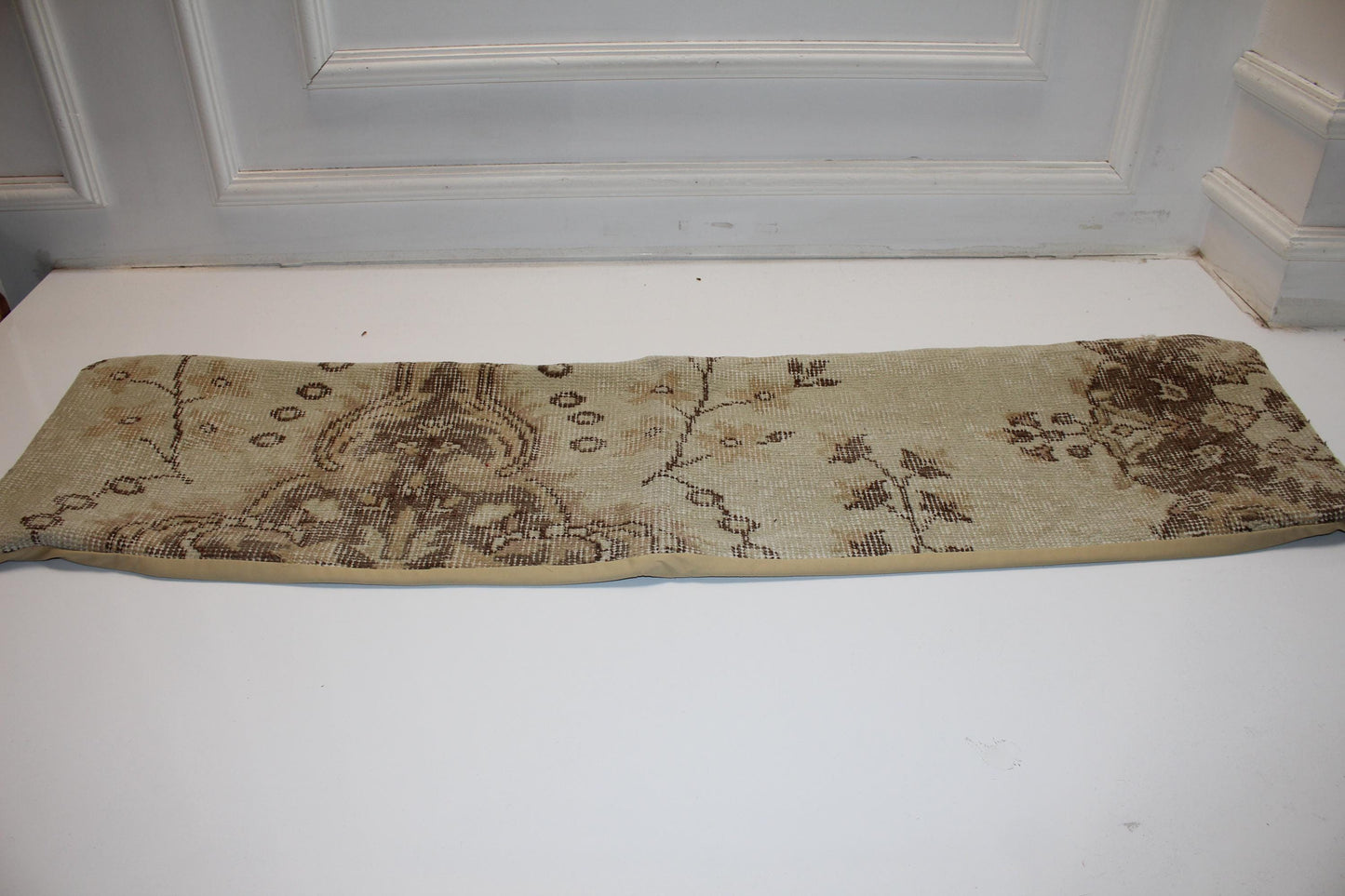 Neutral Vintage Anatolian Bench Pillow 12x48, Soft Beige Pattern Lumbar Cushion