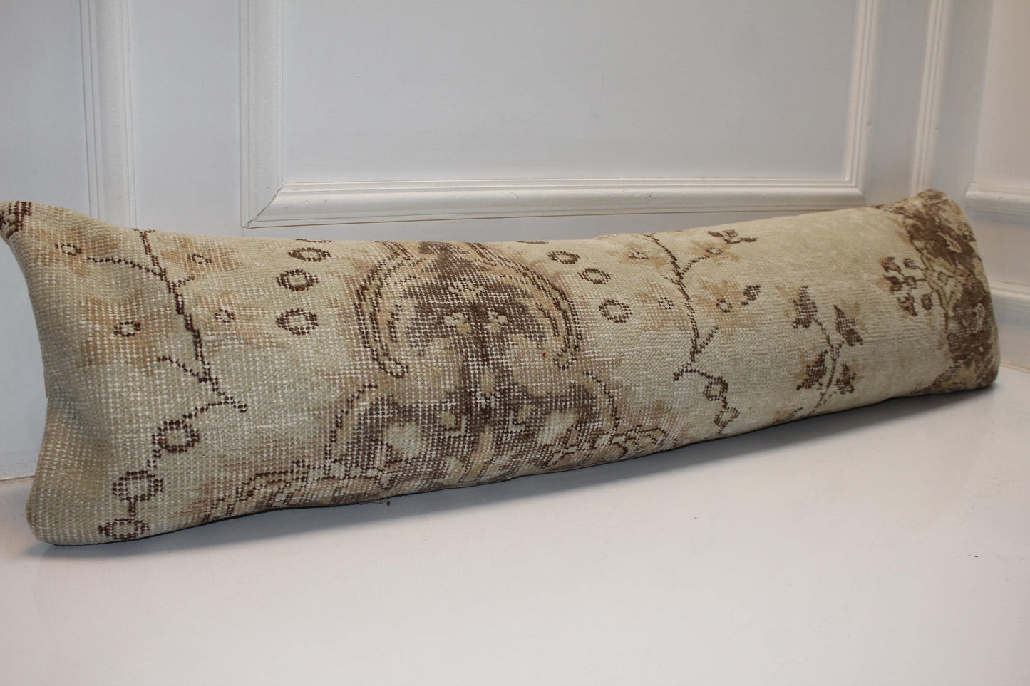 Neutral Vintage Anatolian Bench Pillow 12x48, Soft Beige Pattern Lumbar Cushion