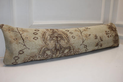 Neutral Vintage Anatolian Bench Pillow 12x48, Soft Beige Pattern Lumbar Cushion