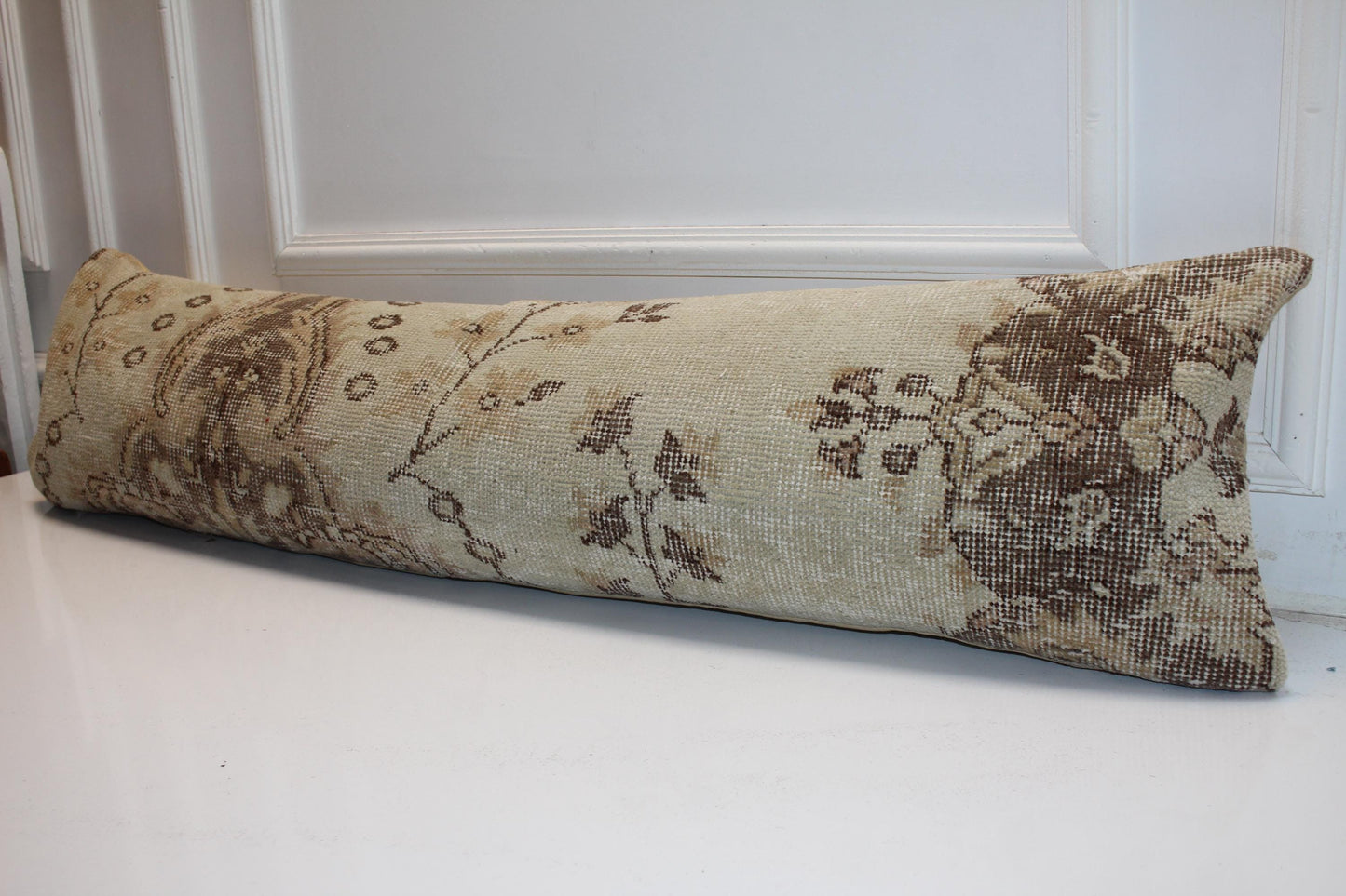 Neutral Vintage Anatolian Bench Pillow 12x48, Soft Beige Pattern Lumbar Cushion