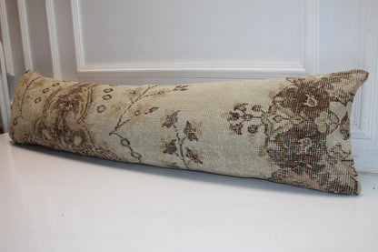 Neutral Vintage Anatolian Bench Pillow 12x48, Soft Beige Pattern Lumbar Cushion
