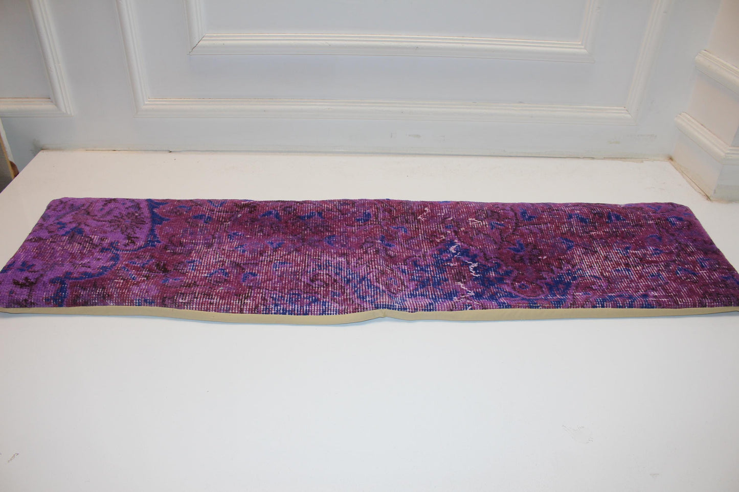 Magenta Vintage Rug Bench Pillow 12x48, Bohemian Floral Lumbar Cushion