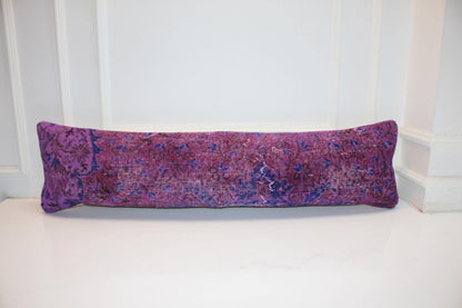 Magenta Vintage Rug Bench Pillow 12x48, Bohemian Floral Lumbar Cushion