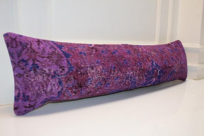 Magenta Vintage Rug Bench Pillow 12x48, Bohemian Floral Lumbar Cushion