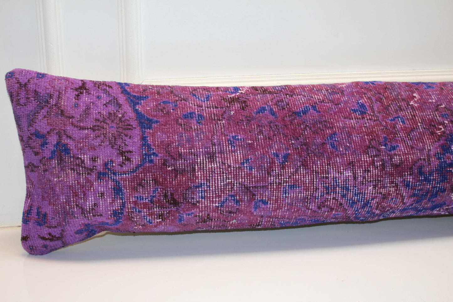 Magenta Vintage Rug Bench Pillow 12x48, Bohemian Floral Lumbar Cushion