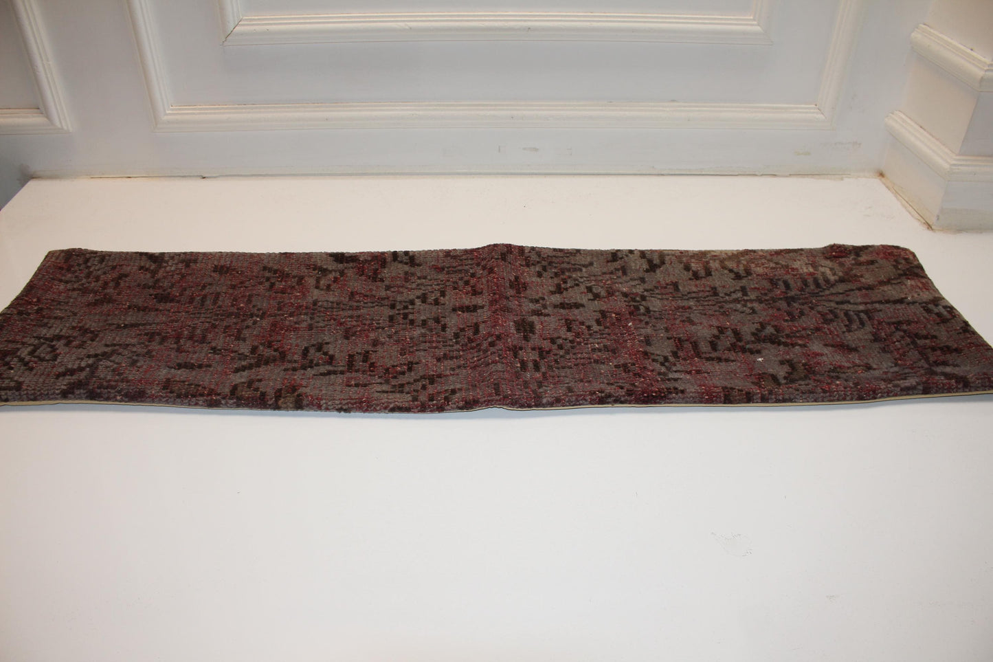 Muted Crimson Vintage Bench Pillow 12x48, Distressed Rug Lumbar Cushion