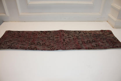 Muted Crimson Vintage Bench Pillow 12x48, Distressed Rug Lumbar Cushion