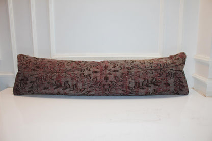 Muted Crimson Vintage Bench Pillow 12x48, Distressed Rug Lumbar Cushion