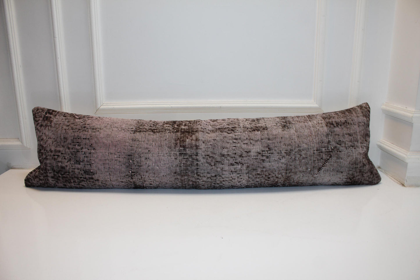 Long Bench Pillow 12x48 Vintage Turkish Rug, Neutral Kilim Lumbar Cushion