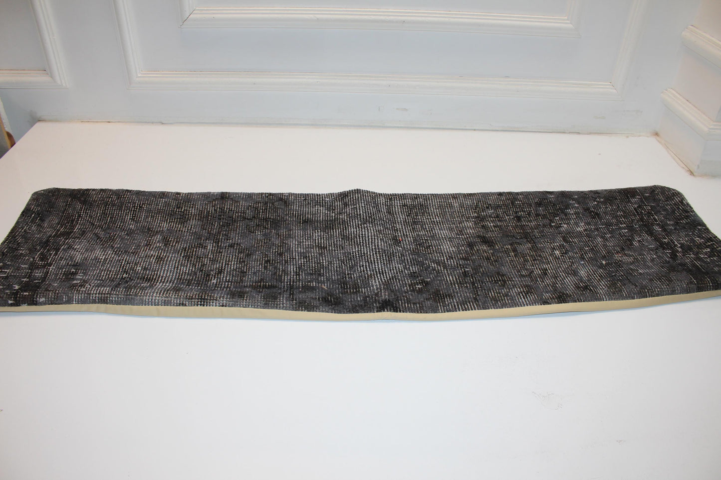 Charcoal Vintage Turkish Rug Bench Pillow 12x48, Dark Gray Kilim Lumbar Cushion