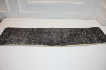 Charcoal Vintage Turkish Rug Bench Pillow 12x48, Dark Gray Kilim Lumbar Cushion