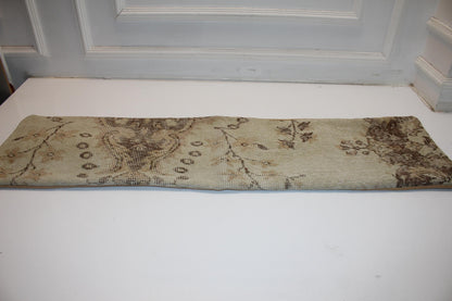 Vintage Turkish Kilim Lumbar Pillow, Ivory Cream Bench Cushion