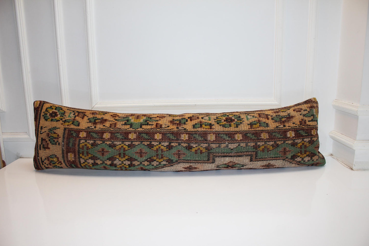 Handmade Kilim Bench Pillow, Vintage Anatolian Rug Lumbar Cushion, Tribal Bohemian Style