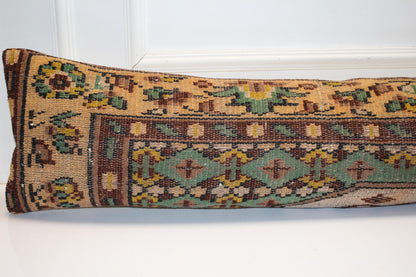 Handmade Kilim Bench Pillow, Vintage Anatolian Rug Lumbar Cushion, Tribal Bohemian Style