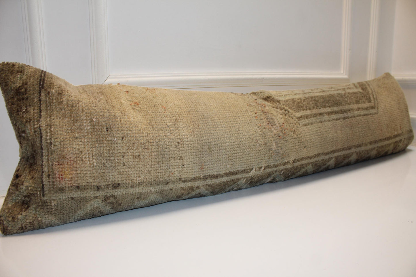 Beige Turkish Kilim Lumbar Pillow, Vintage Bench Cushion, 12x48 Neutral Boho