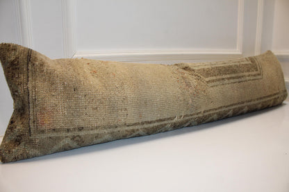 Beige Turkish Kilim Lumbar Pillow, Vintage Bench Cushion, 12x48 Neutral Boho