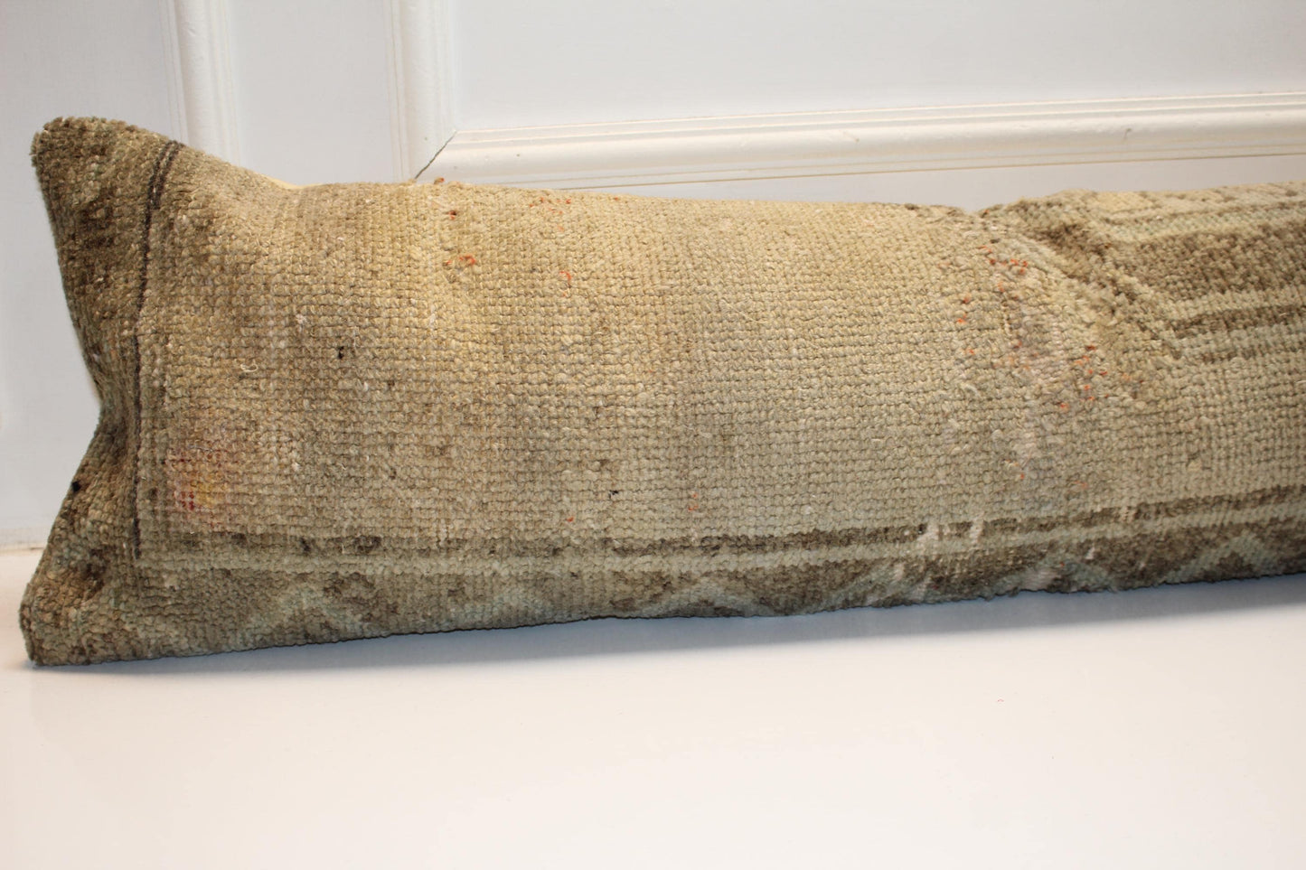 Beige Turkish Kilim Lumbar Pillow, Vintage Bench Cushion, 12x48 Neutral Boho