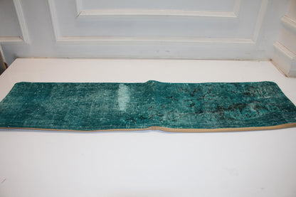 Emerald Vintage Turkish Rug Bench Pillow 12x48, Deep Teal Kilim Lumbar Cushion