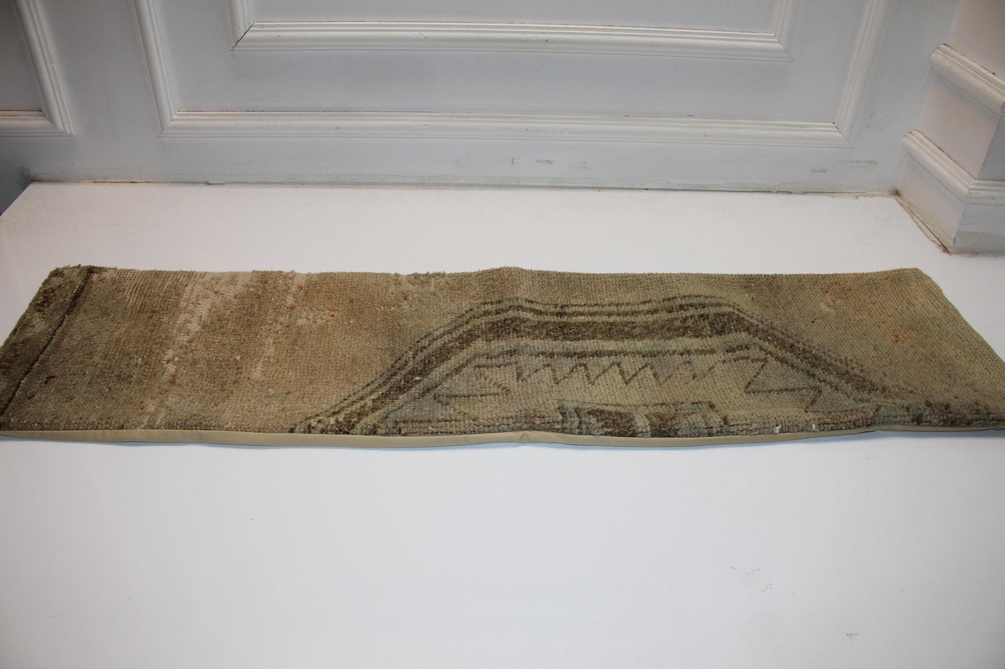 Neutral Vintage Turkish Rug Bench Pillow 12x48, Beige Kilim Lumbar Cushion