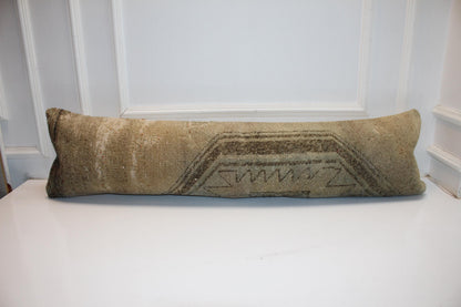 Neutral Vintage Turkish Rug Bench Pillow 12x48, Beige Kilim Lumbar Cushion