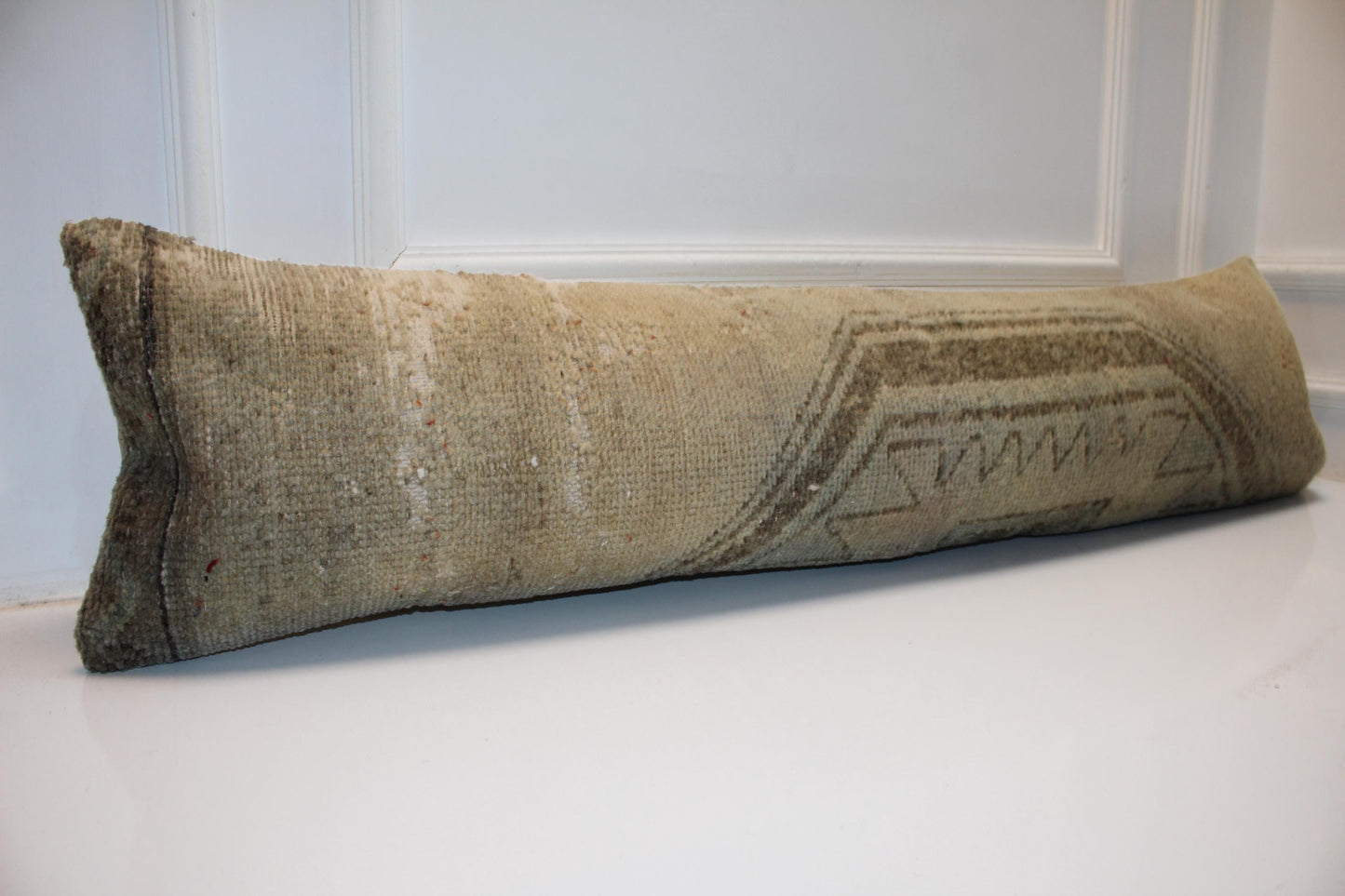 Neutral Vintage Turkish Rug Bench Pillow 12x48, Beige Kilim Lumbar Cushion