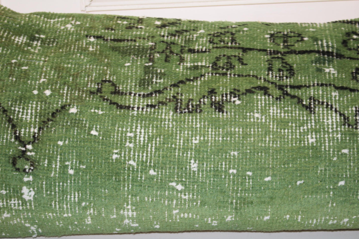 Olive Green Vintage Turkish Rug Bench Pillow, Handwoven Look Long Lumbar Cushion 12X48