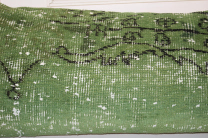 Olive Green Vintage Turkish Rug Bench Pillow, Handwoven Look Long Lumbar Cushion 12X48