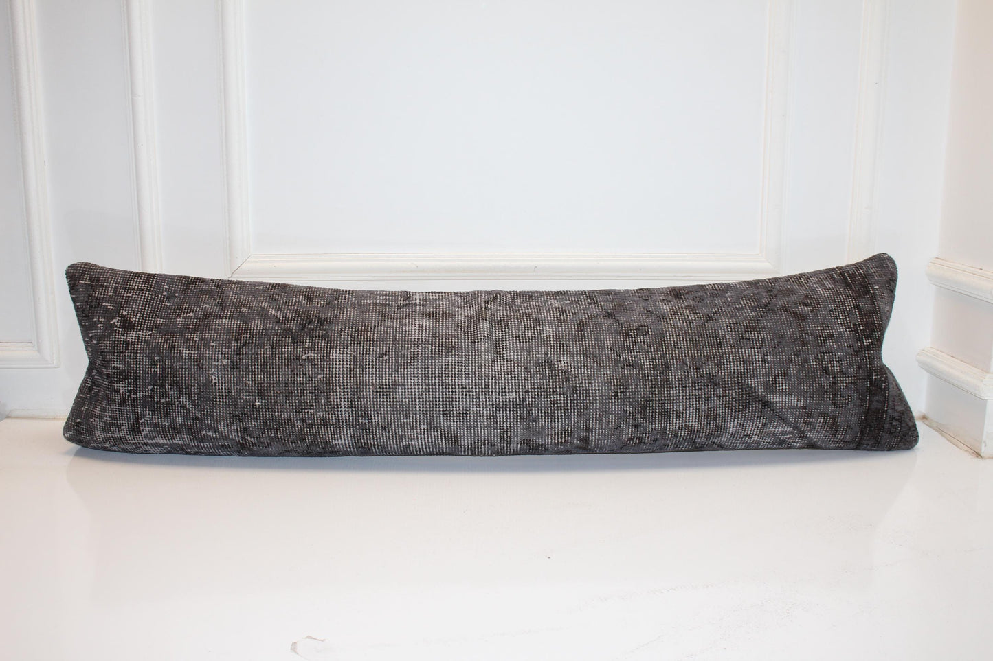 Smoky Taupe Vintage Turkish Rug Bench Pillow, Faded Dark Neutral Lumbar Cushion 12X48