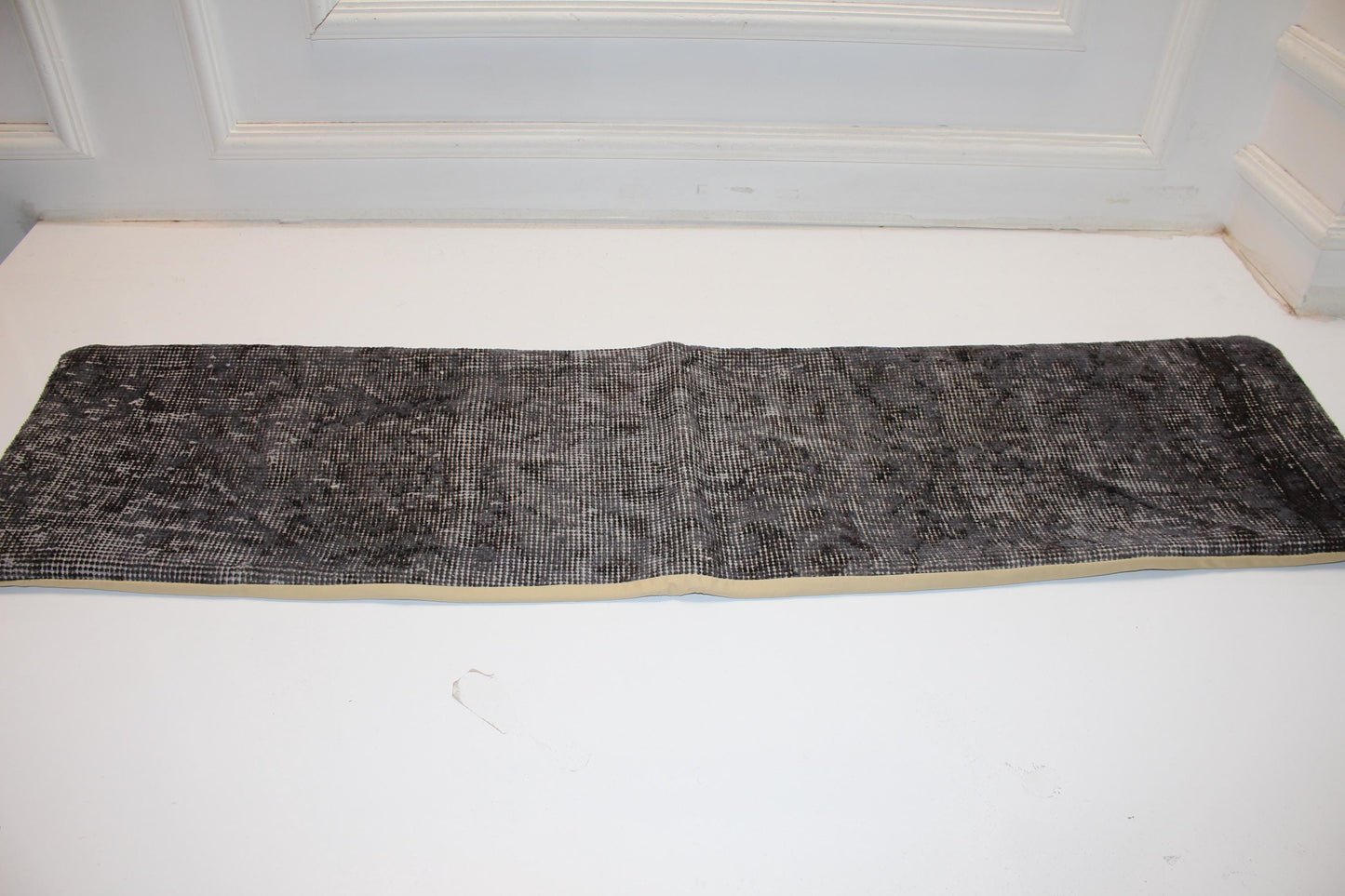 Smoky Taupe Vintage Turkish Rug Bench Pillow, Faded Dark Neutral Lumbar Cushion 12X48