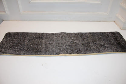 Smoky Taupe Vintage Turkish Rug Bench Pillow, Faded Dark Neutral Lumbar Cushion 12X48