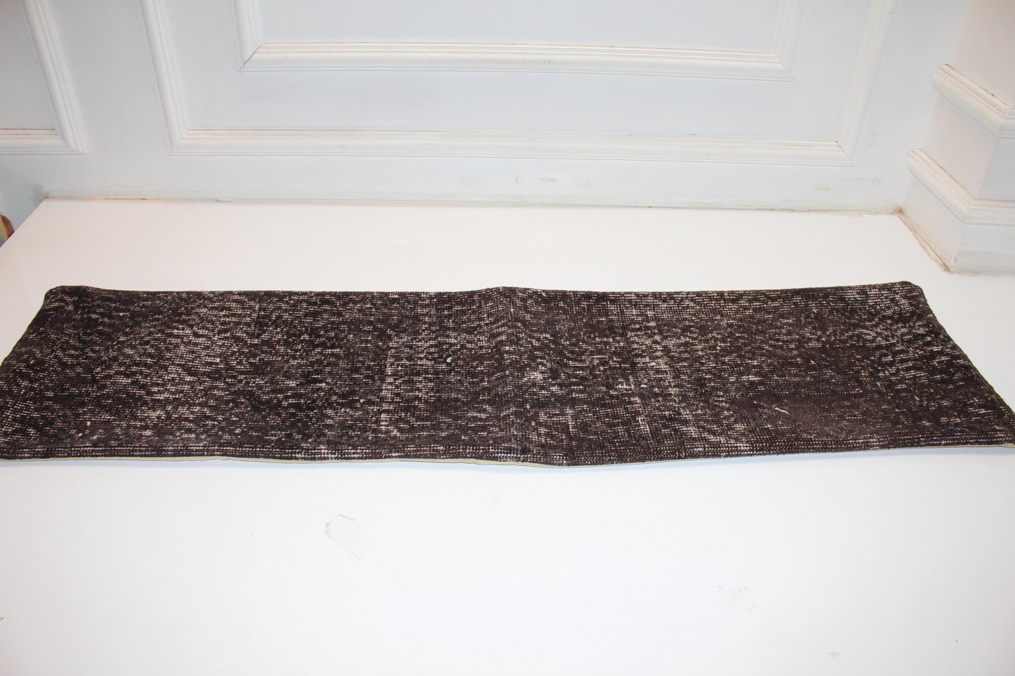 Deep Espresso Brown Vintage Turkish Rug Bench Pillow, Textured Overdyed Long Lumbar Cushion 12X48