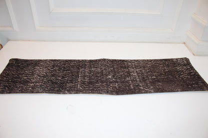 Deep Espresso Brown Vintage Turkish Rug Bench Pillow, Textured Overdyed Long Lumbar Cushion 12X48