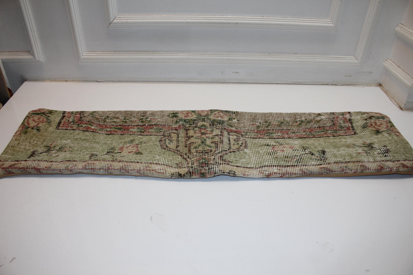Muted Green Pink Long Lumbar Cushion, Elegant Botanical Sofa Pillow 12X48