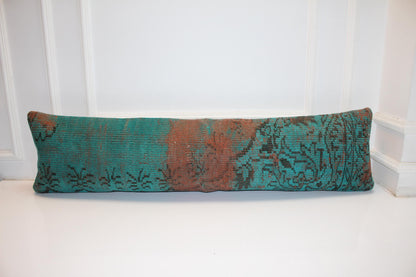 Vintage Turkish Kilim Bench Pillow, Boho Tribal Lumbar Cushion (12x48)