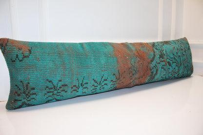 Vintage Turkish Kilim Bench Pillow, Boho Tribal Lumbar Cushion (12x48)
