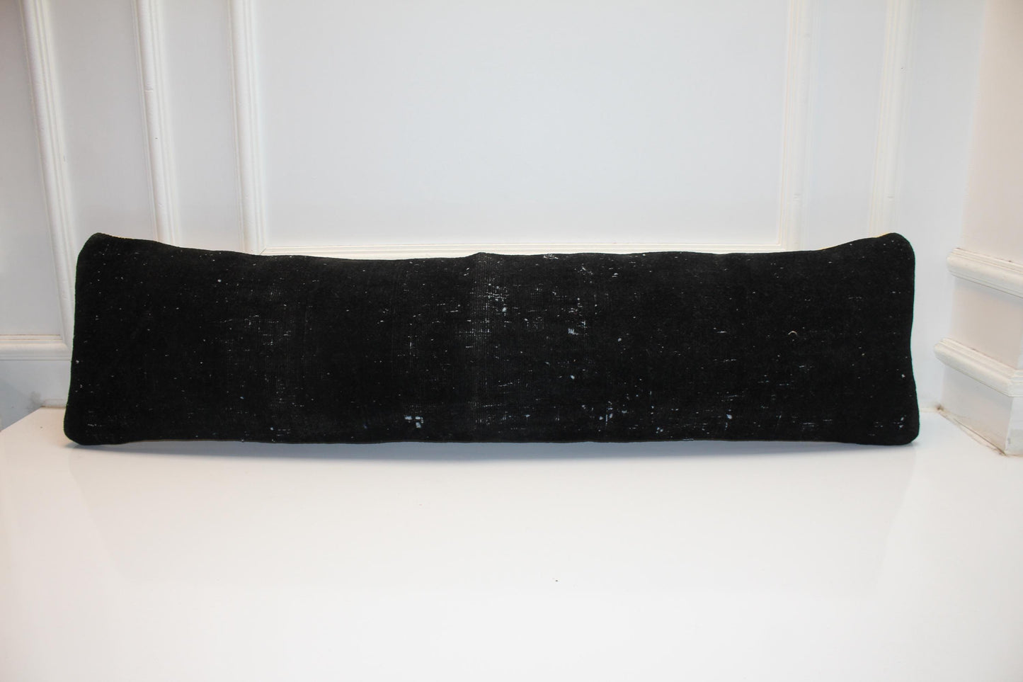 Black Vintage Turkish Rug Bench Pillow 12x48, Extra Long Lumbar Cushion