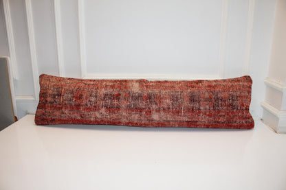 Terracotta Pulse Long Bench Pillow 12x48, Abstract Woven Anatolian Textile