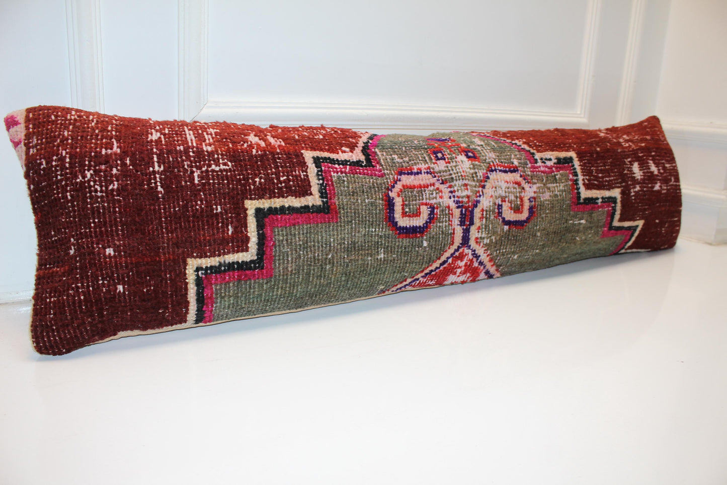 Nomadic Crest Statement Bench Pillow 12x48, Bold Anatolian Motif Textile