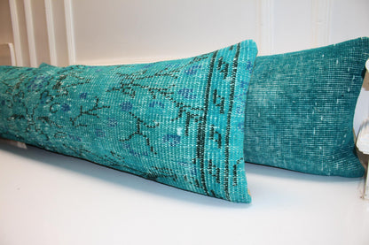 Aqua Horizon Bench Pillow Set 12x48, Coastal Blue Vintage Textile Duo