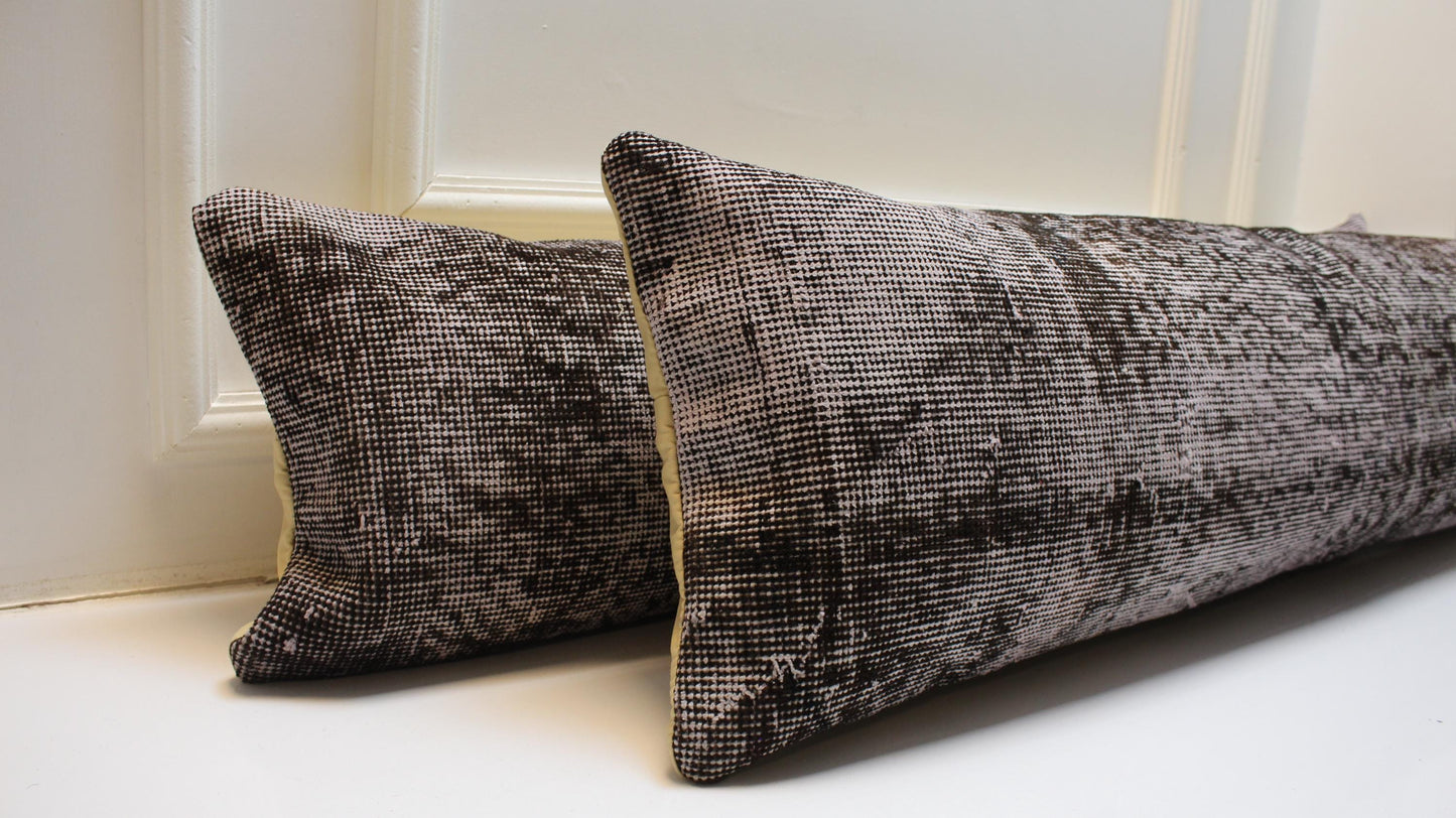 Gallery Layered Bench Pillow Set 12x48, Textured Black & Stone Textile