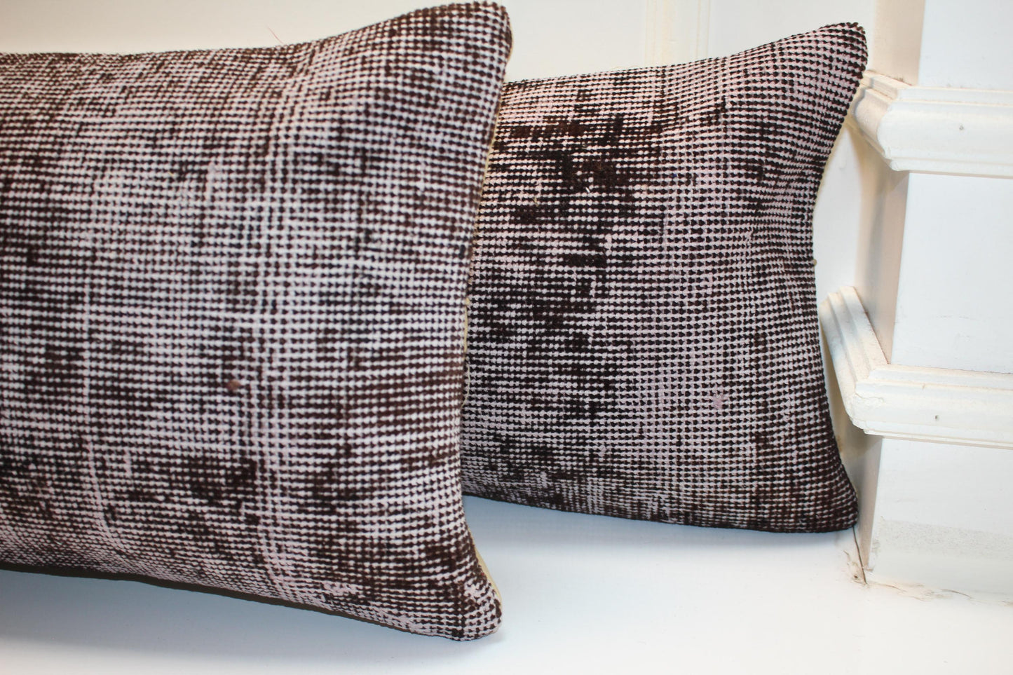 Noir Contrast Bench Pillow Set 12x48, Black & Ash Vintage Textile Duo