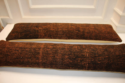 Burnt Copper Bench Pillow Set 12x48, Rich Textured Vintage Textile Duo