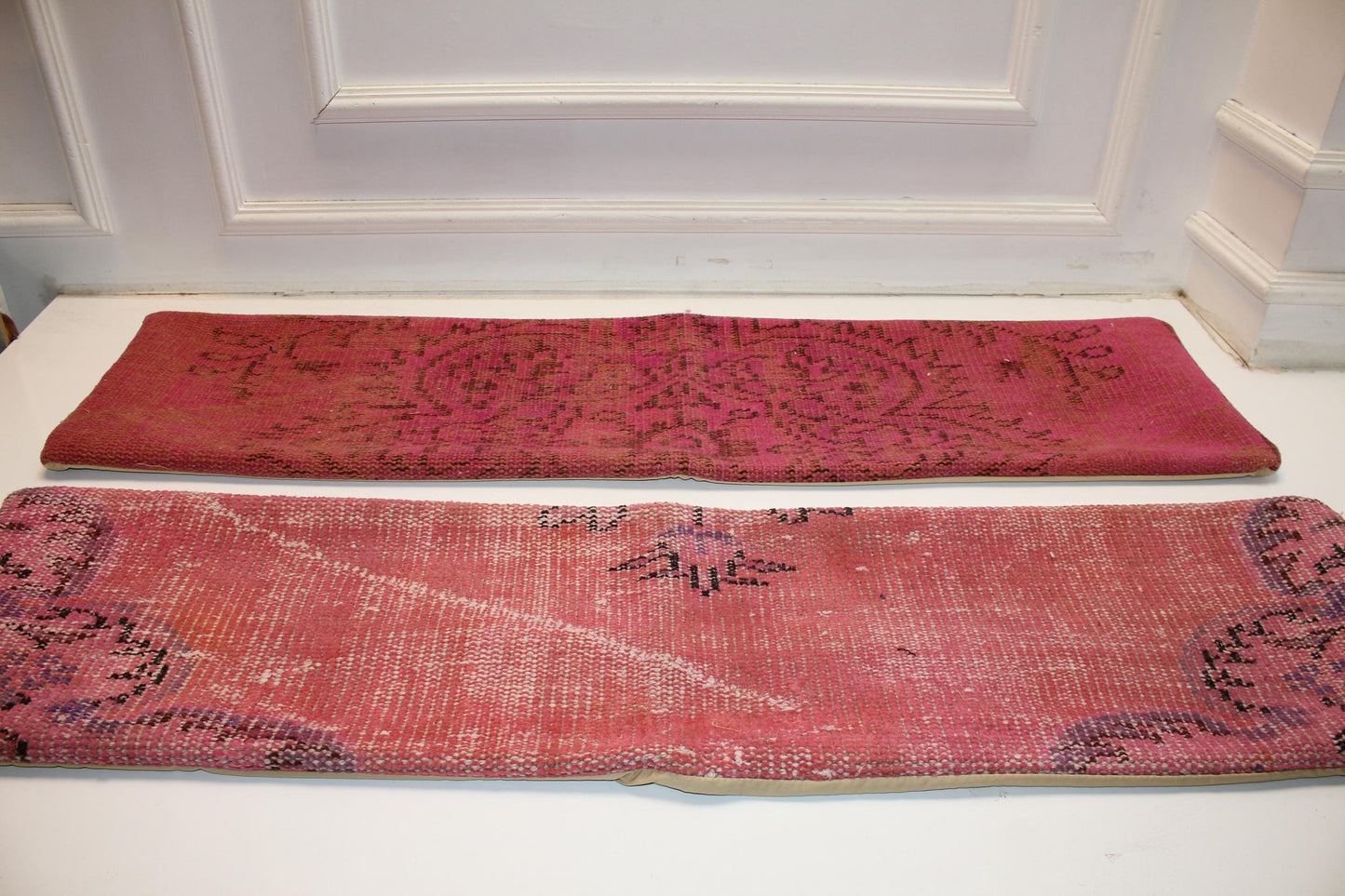 Blush Pop Bench Pillow Set 12x48, Pink Vintage Textile Duo, Extra Long Lumbar Cushions