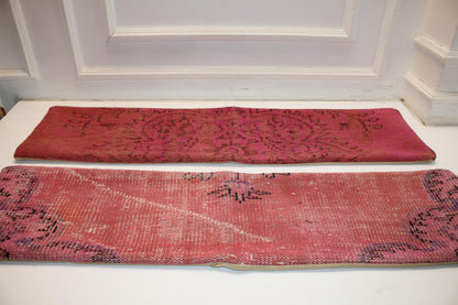 Blush Pop Bench Pillow Set 12x48, Pink Vintage Textile Duo, Extra Long Lumbar Cushions