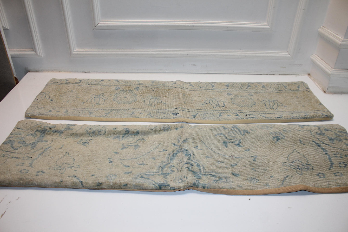 Seaside Calm Bench Pillow Set 12x48, Soft Sand & Ocean Blue Vintage Textile Duo